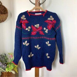Vintage Shetland Wool Sweater Floral